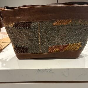 Chic Brown Leather Clutch with Multicolor Accents